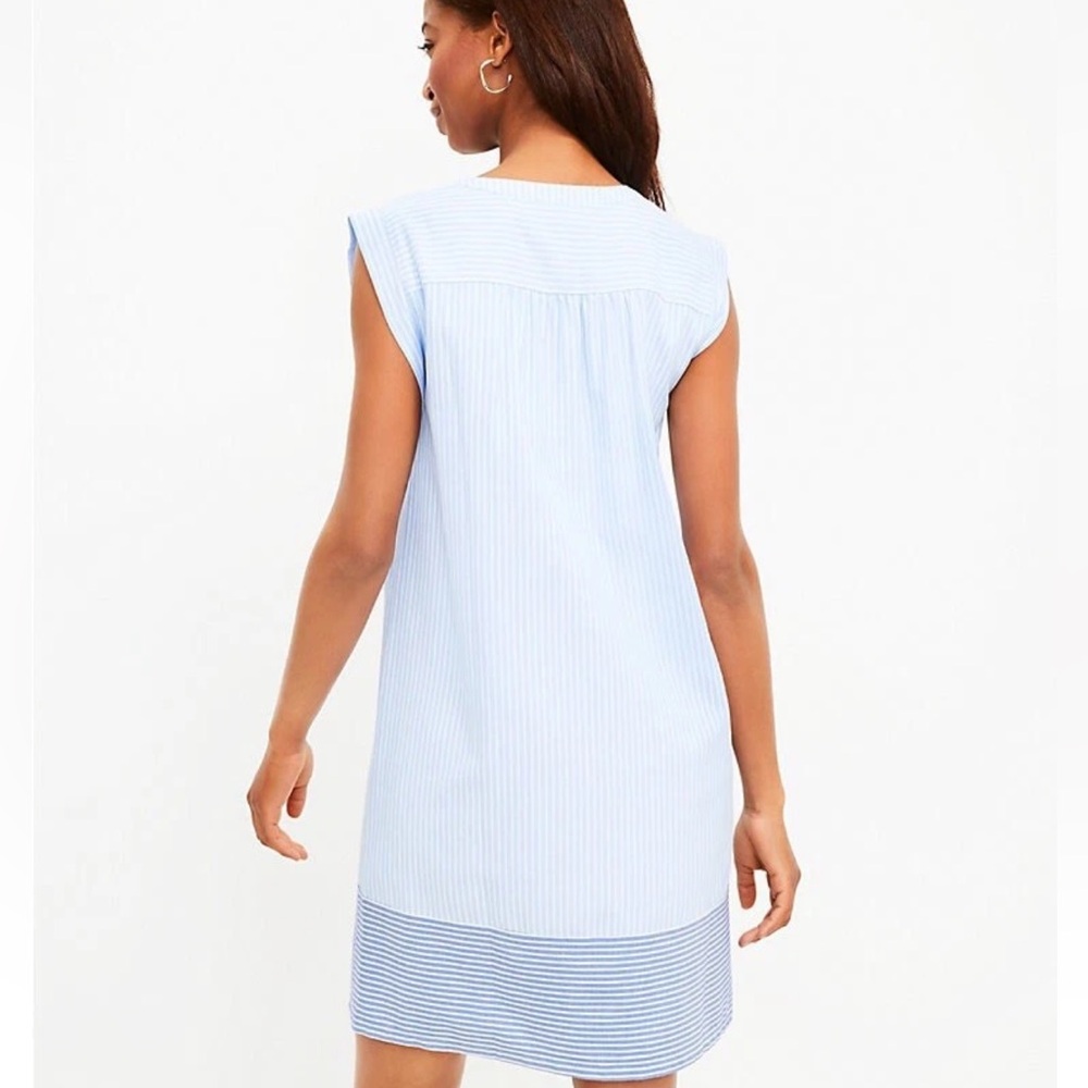 LOFT Striped Henley Shift Dress Sky Blue Size Small - Picture 3 of 8